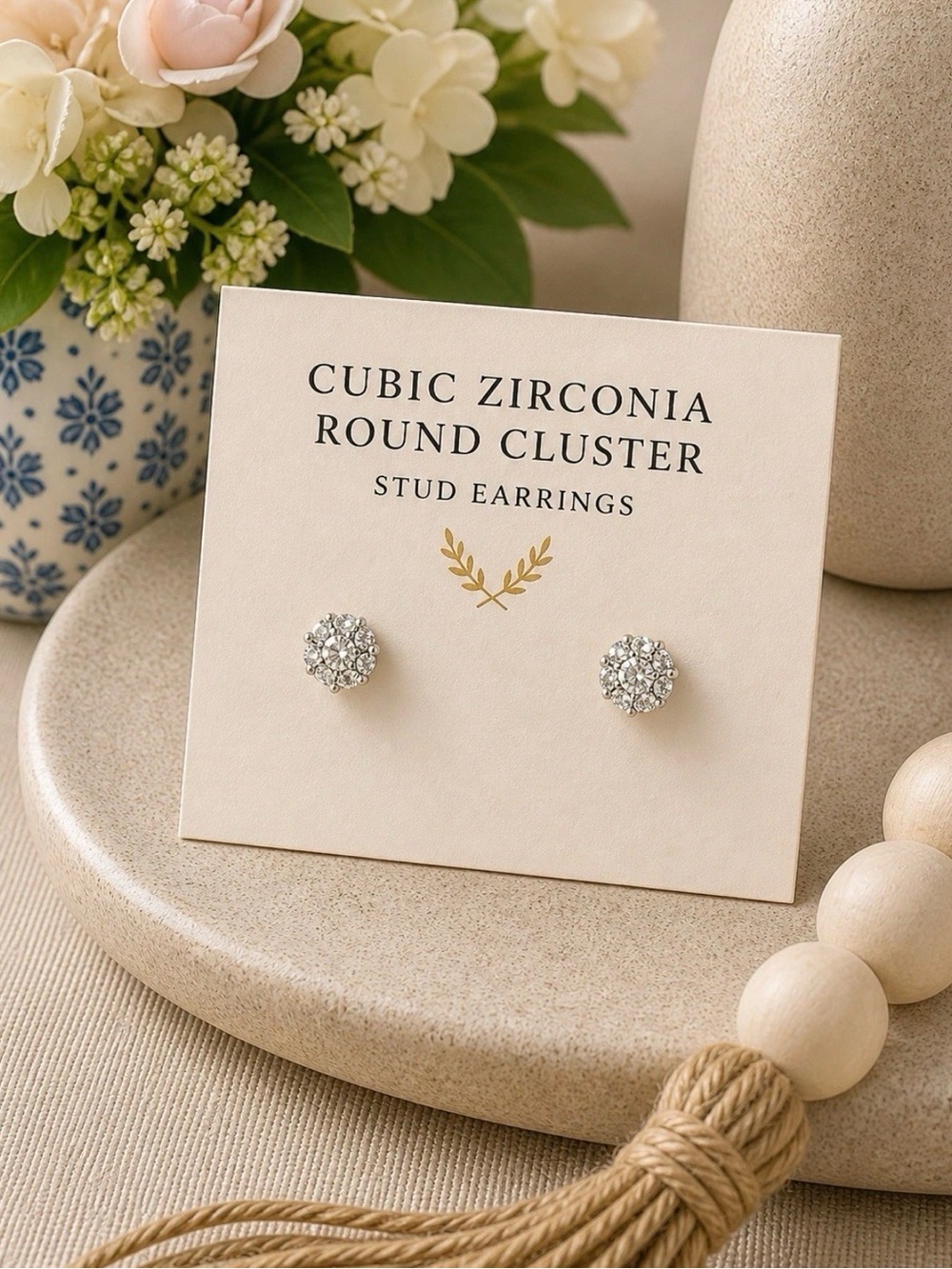 Cubic Zirconia Round Cluster Stud Earrings